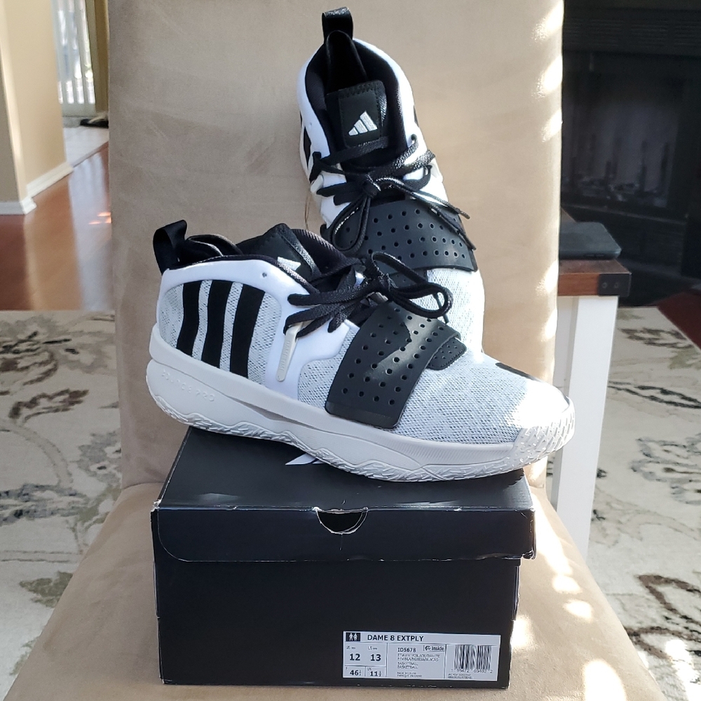 Adidas | Dame 8 EXTPLY Black and White Basketball Sneakers